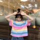 跨境T恤女2020夏装 T恤女学生潮 宽松百搭泫雅彩虹条纹短袖 韩版 新款