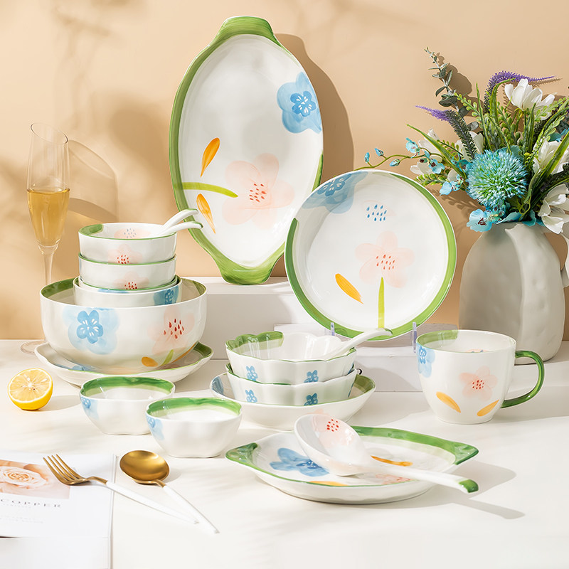 自由组合日式陶瓷盘子家用菜盘高颜值小清新饭碗汤碗餐具创意套装