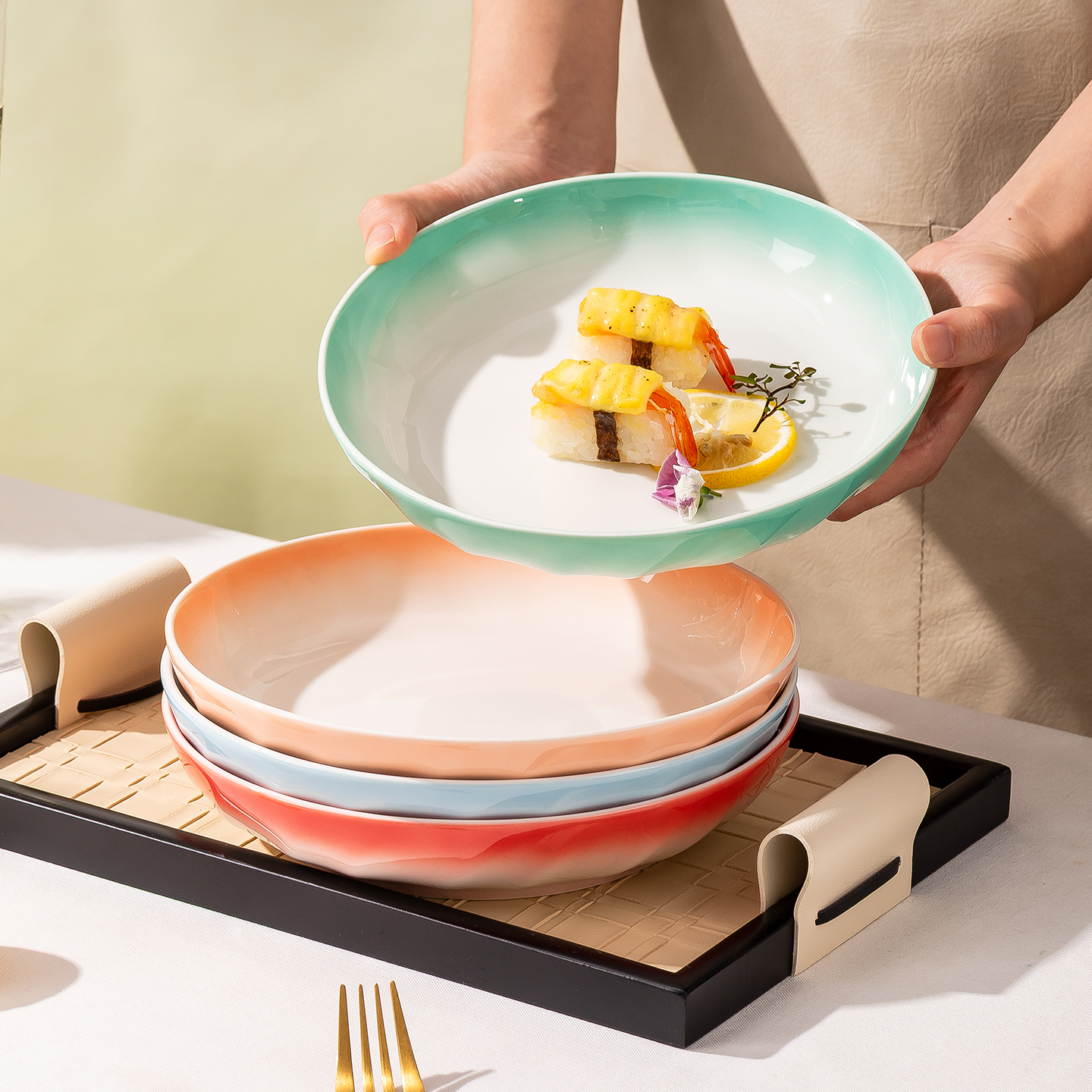 四色可选家用陶瓷菜盘餐盘