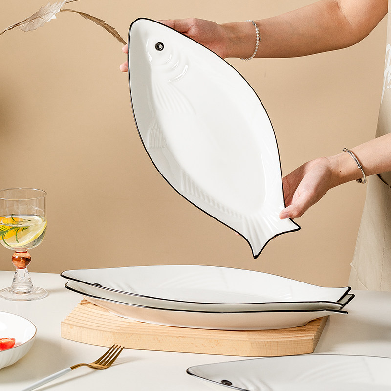 鱼盘家用蒸鱼盘子2025新款饭店专用大号陶瓷菜盘创意餐盘简约餐具,餐饮具,盘,淘宝优惠券,粉丝福利购,淘宝优惠卷