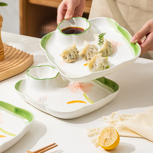 莫奈花园带蘸料碟饺子盘