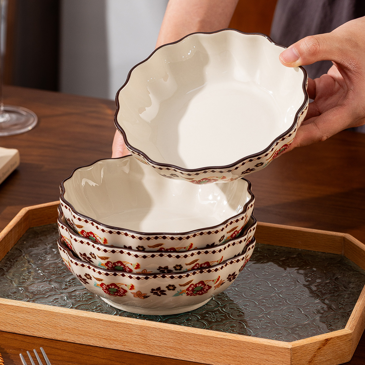 碗家用陶瓷早餐沙拉碗大号水果碗餐具高颜值米饭碗酸奶碗瓷碗套装,餐饮具,碗,淘宝优惠券,粉丝福利购,淘宝优惠卷