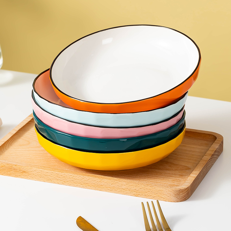 日式简约盘子菜盘家用新款个性陶瓷多彩餐盘餐具深盘简约碗盘套装 餐饮具 盘 原图主图