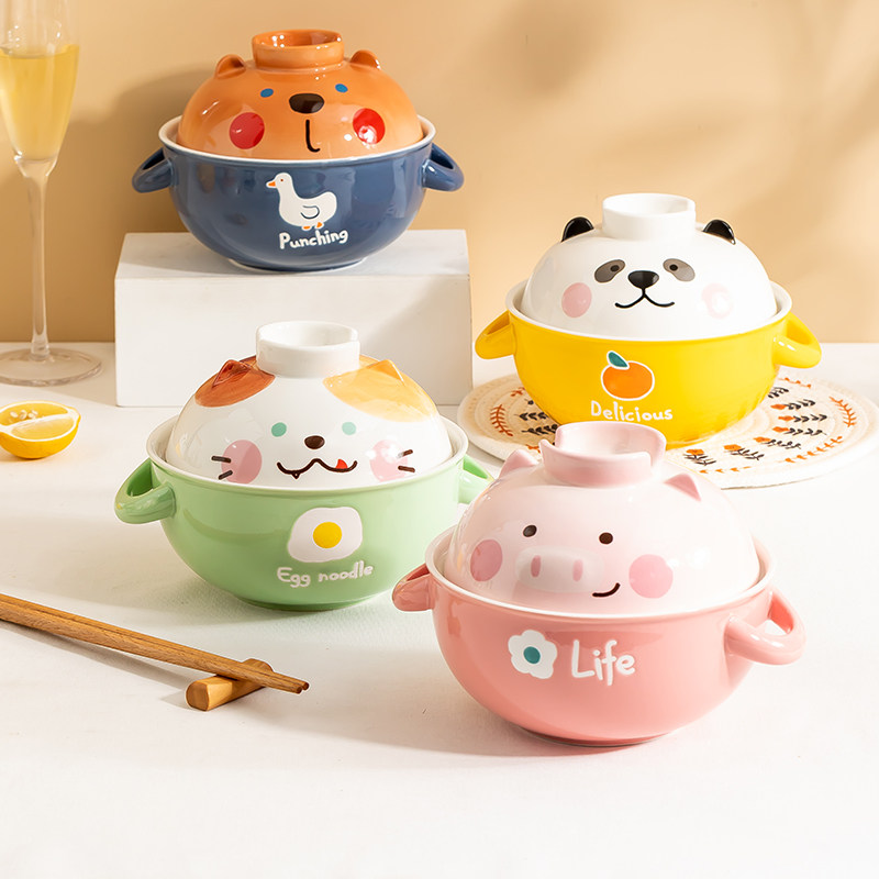 双耳汤碗家用2025新款陶瓷泡面碗带盖宿舍专用大碗碟碗盘套装餐具,餐饮具,碗,淘宝优惠券,粉丝福利购,淘宝优惠卷