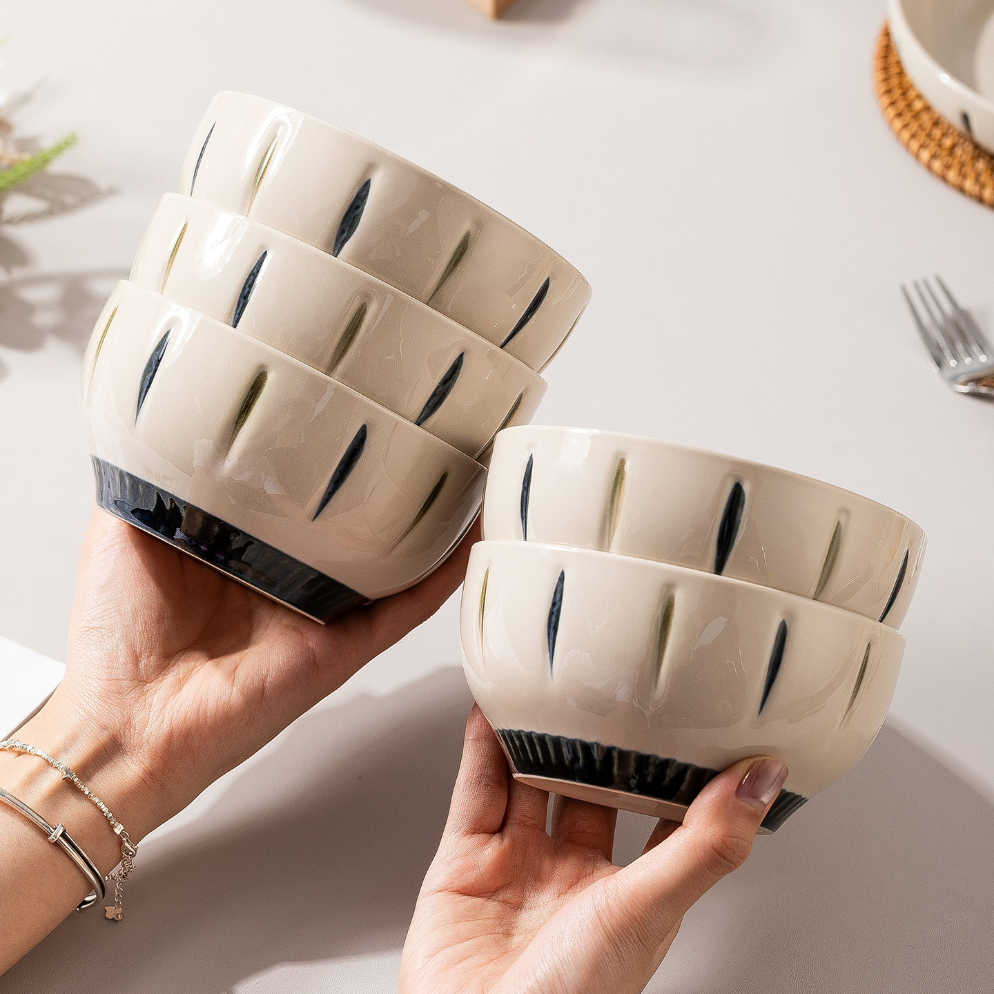 日式复古釉下彩家用陶瓷饭碗