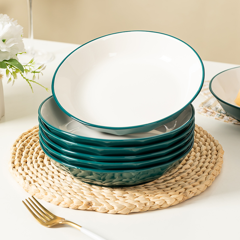 吉祥孔雀绿家用陶瓷圆盘