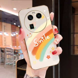 适用于OPPOFindx6手机壳oppoA1Pro笑脸彩虹OPPOFindX6Pro电镀硅胶Fnid女款超薄保护套全包防摔网红可爱时尚
