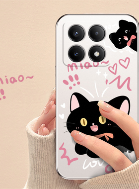 适用于红米note13pro手机壳note12pro+简约11pro黑色猫咪新款10pro可爱卡通8pro网红9保护套7电镀银硅胶超薄