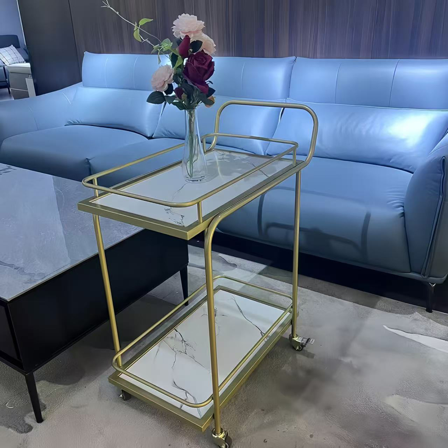 欧式风铁艺双层移动边几送餐车