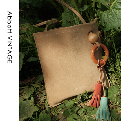 AbbottVINTAGE【片片包】小众磨砂方包头层牛皮流苏单肩斜挎女包