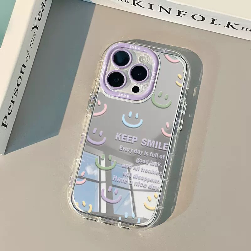 适用iPhone16ProMax镜面手机壳简约笑脸奶油ins风女适用苹果15/14ProMax/13保护套