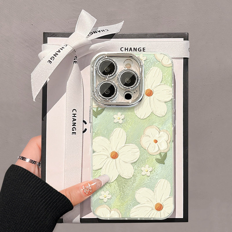 小清新花朵适用苹果16pro手机壳小米15新款高级感14全包防摔17pro油画ins风独特13好看12外壳11女华为保护套