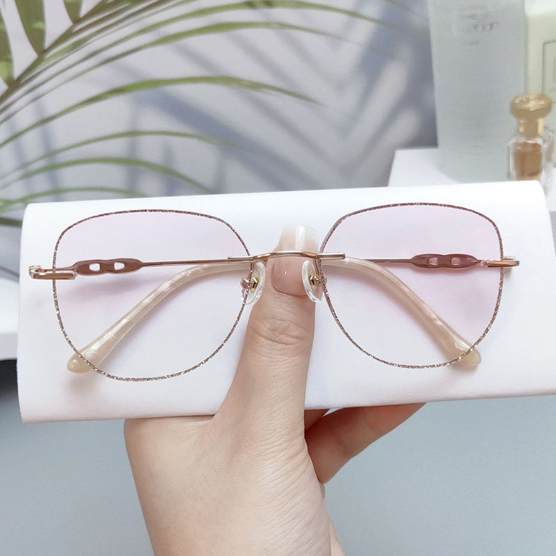 超轻纯钛无边框近视眼镜女防蓝光辐射镜片护目眼镜架素颜时尚大框