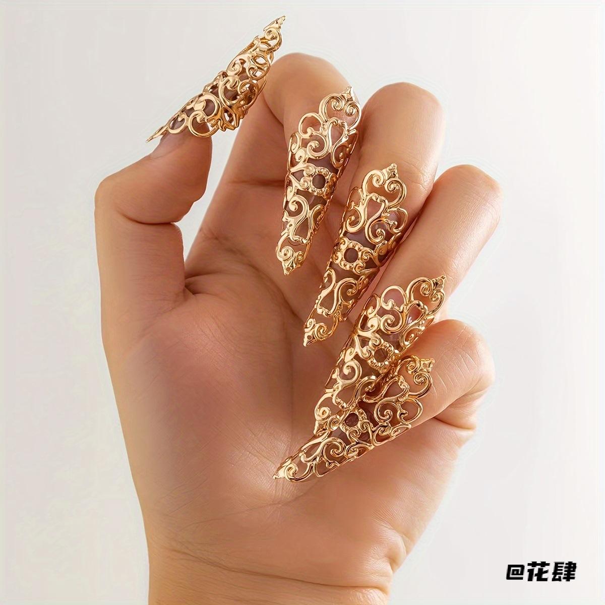 戒指套装新款时髦独特个性锥形指甲套高级感镂空花纹宫廷女复古