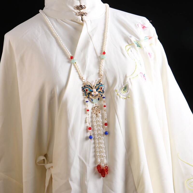 烧蓝古代加长款背云汉服璎珞马面裙首饰流苏坦领女款琉璃明制