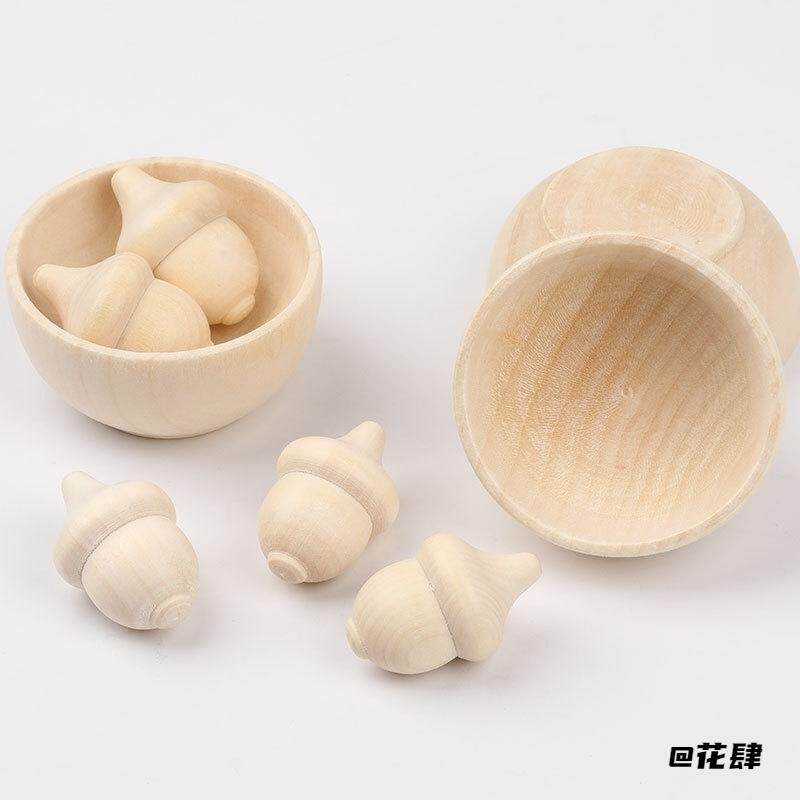 精品绘画原木色diy小碗无漆家居特色木头木制儿童装饰厨房百变