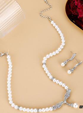 颈链清冷感仿珍珠礼服项链耳环两件套礼服宴会法式晚宴时尚宫廷风