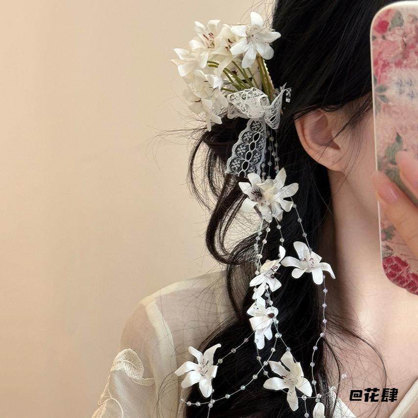 新中式超仙女花朵流苏发夹高级感超仙侧边夹饰品旗袍超出片新中式,饰品/流行首饰/时尚饰品新,发饰,淘宝优惠券,粉丝福利购,淘宝优惠卷