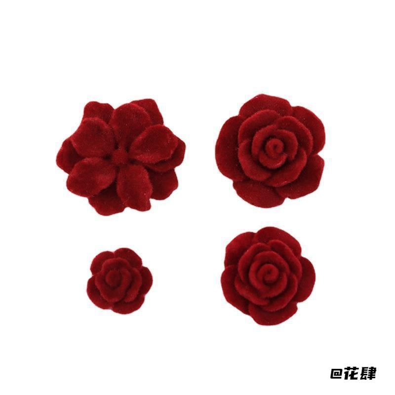 植绒玫瑰花奶油胶贴片树脂diy耳饰发夹手机壳ins材料包配件