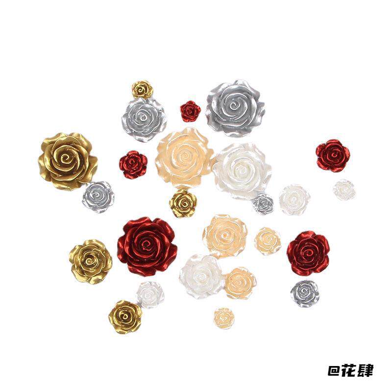 香槟色发夹头饰配件金色装饰材料珠光5色玫瑰花diy材料diy