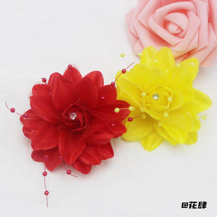 舞蹈演出亮片花大红花演出头饰舞蹈水钻花儿童舞蹈发夹羽毛亮片花