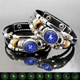手饰品创意手环皮革男女十二星座手链精致生日礼物串珠潮流朋克