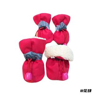 防滑加绒雨鞋中小型犬保暖狗狗胶底加绒鞋带胶软底鞋袜脚套装狗鞋