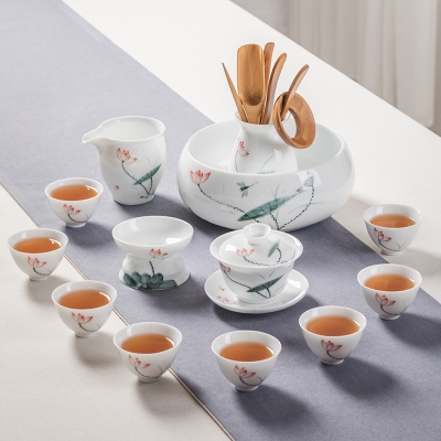 高档手绘功夫茶具套装家用客厅白瓷办公喝茶泡茶盖碗茶杯茶壶整套|msdalam kategori pinggan mangkuk, set teh, Kung Fu teh - dari Buy2taobao.com untuk memberikan perkhidmatan ejen Taobao profesional membeli