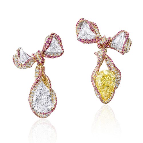 925银镀金耳饰高碳钻Cindychao艳彩黄蝴蝶结百搭珠宝首饰女生