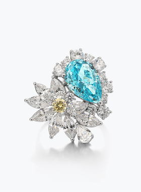 跨境热卖高品质S925纯银合成帕拉伊巴豪镶锆石女戒指可配证书