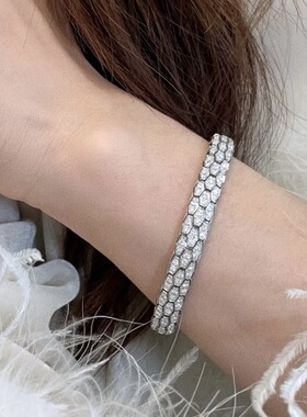 S925纯银精工满钻蛇骨蛇鳞手链镀铑高级感轻奢百搭软手镯一件代发