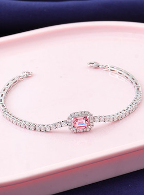 925银网球手链培育粉宝阿斯切手链培育宝石粉宝手链气质手饰品