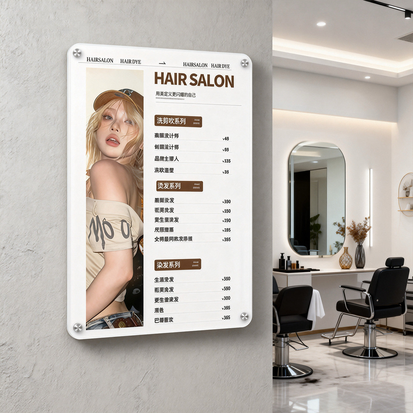 美业美发店价目表展示牌设计亚克力理发店价格表定制美容院发廊标价广