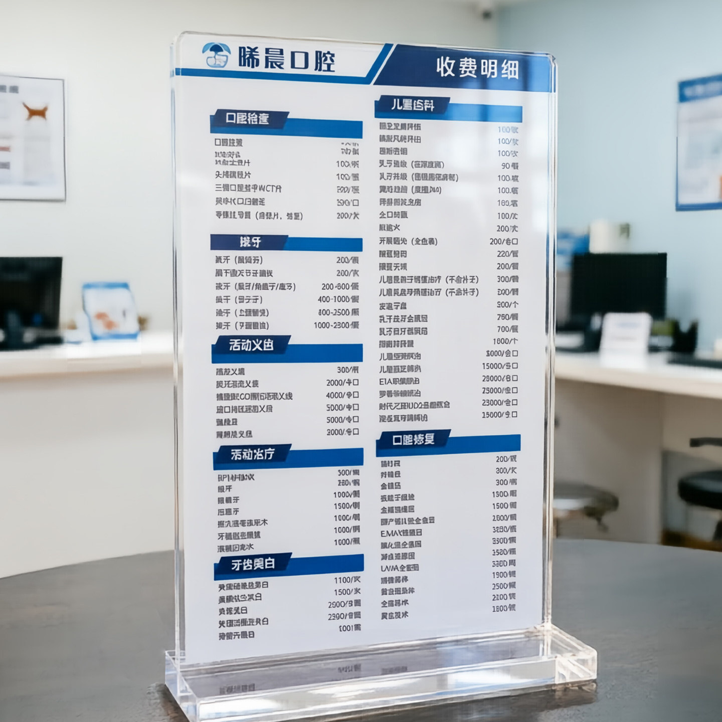 桌面立牌实木底座价目表口腔立牌展示牌价格标签透明眼镜店价格牌桌面展示架亚克力广告牌促销标签立式台牌