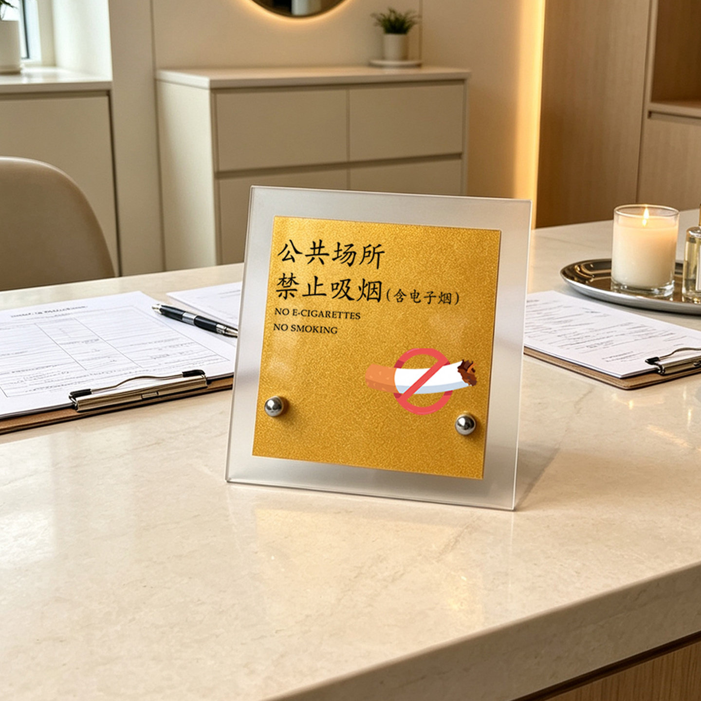 定制双层小台卡环保台卡牌展示牌会议桌签闪银简约公共场所禁止吸烟桌牌亚克力台牌创意个性禁止吸烟标识牌图片