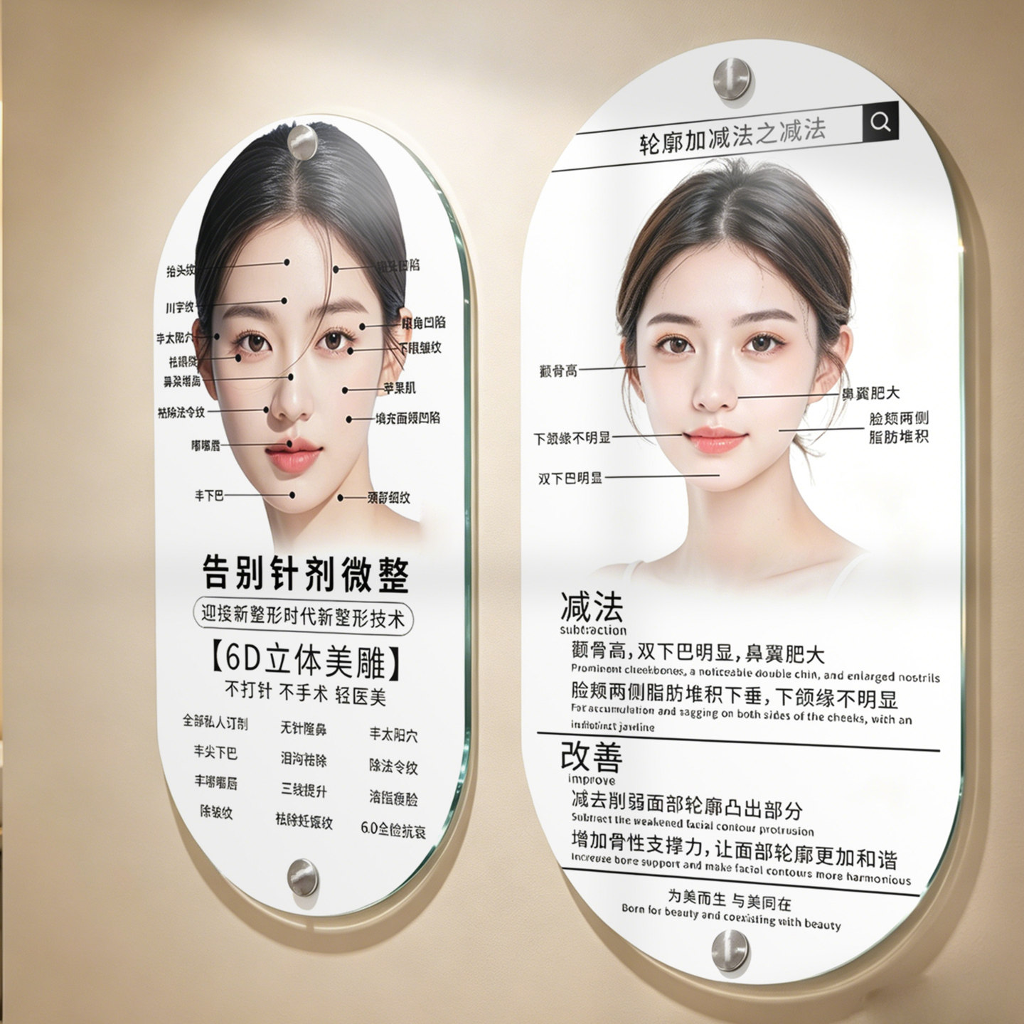 美容院挂画理疗店皮肤管理挂墙装饰面部轮廓比例祛痘抗衰宣传牌医美艾