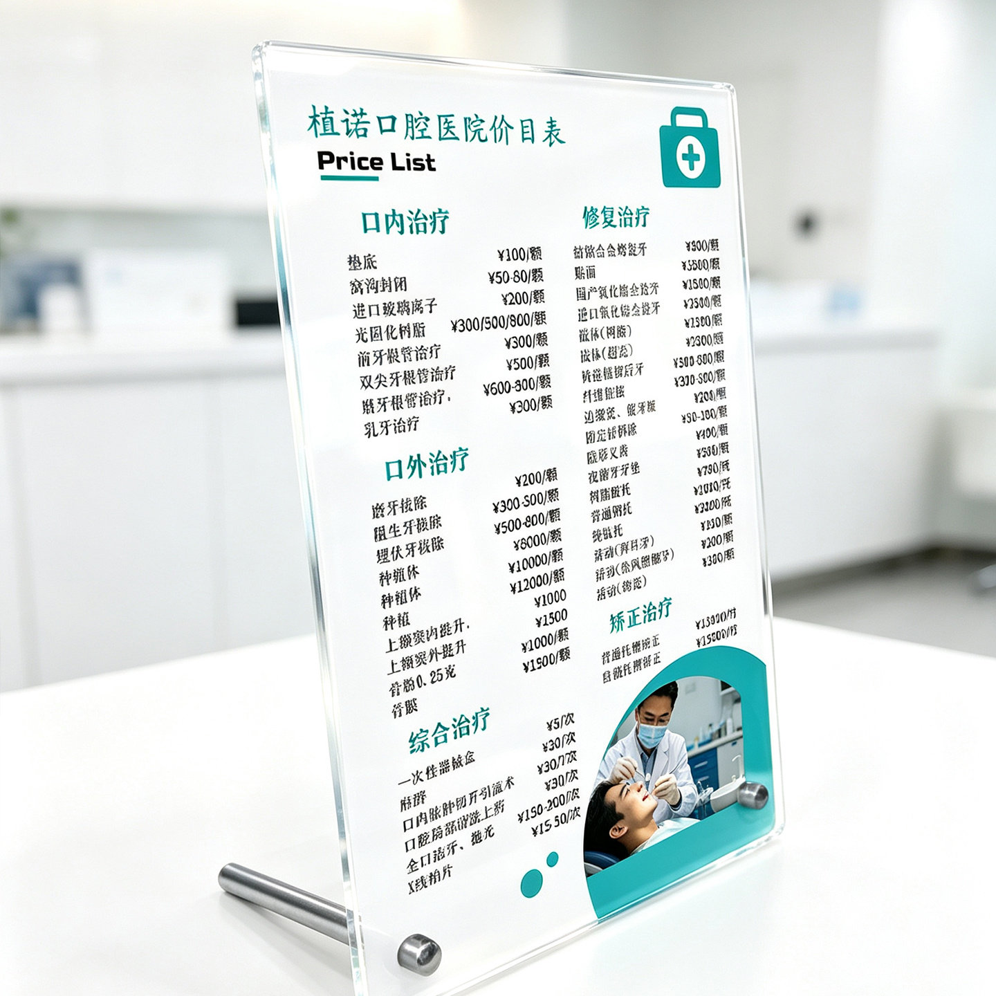 桌面台签店铺实木底座口腔立牌前台价目表医疗行业高端亚克力台牌桌面展示牌价格表广告牌立式支架桌面装饰牌图片