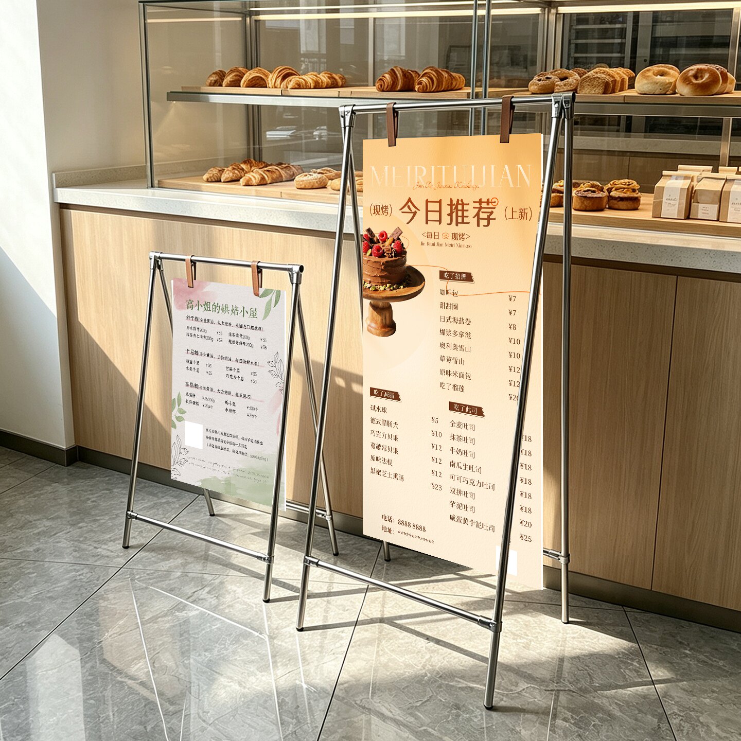 不锈钢A型展示架立式面包店广告牌商用面包店铺菜单牌简约标识牌图片