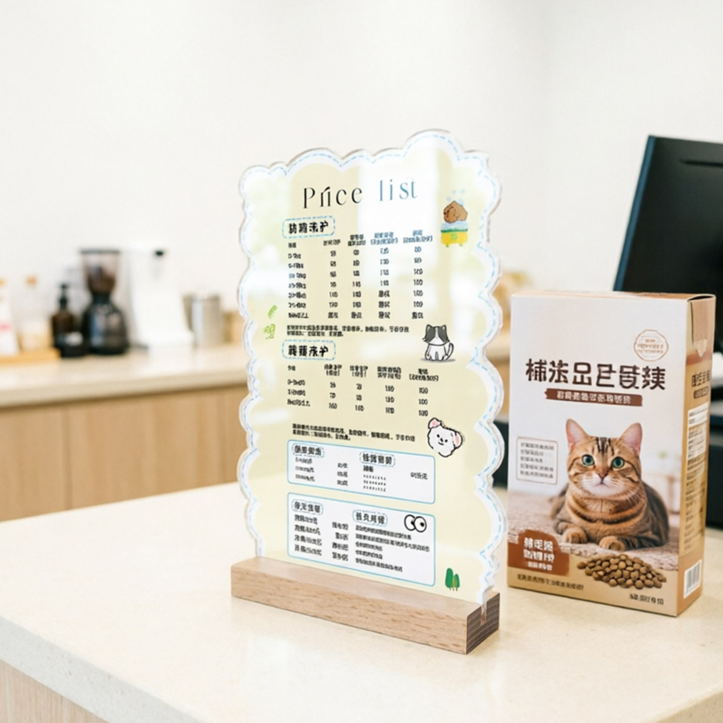 木质台牌菜单牌餐厅咖啡厅价格表展示牌桌面立式实木底座宠物异形台卡桌面展示牌饭店时尚精致标价签快餐店