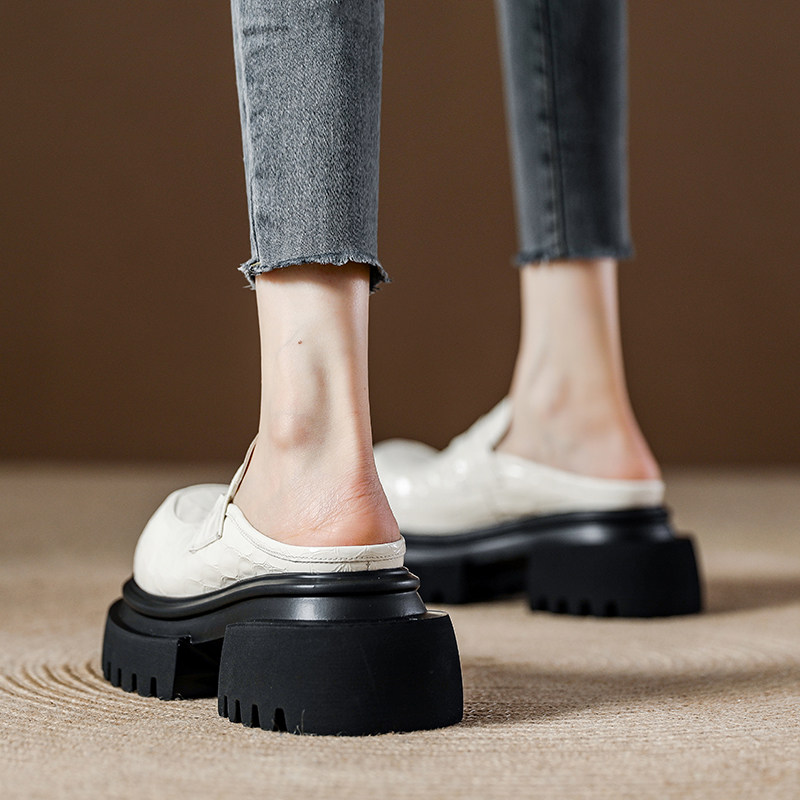 真皮厚底休闲外穿包头半拖鞋女2025夏季新款小个子增高软底凉鞋女,女鞋,包头拖,淘宝优惠券,粉丝福利购,淘宝优惠卷