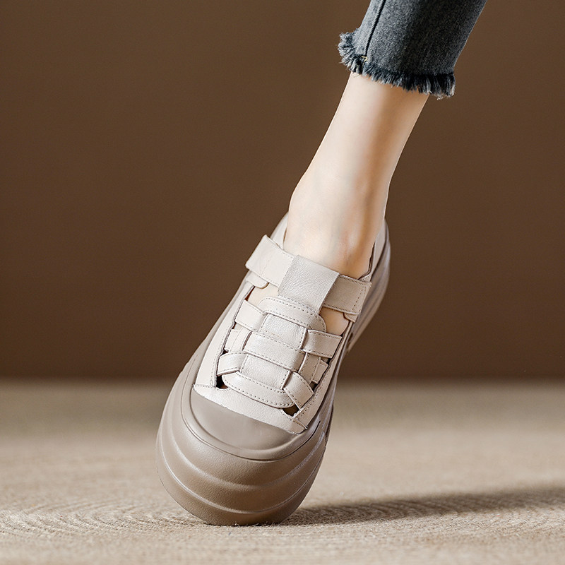 真皮复古厚底增高包头罗马凉鞋女2025夏季新款透气舒适软底板鞋女,女鞋,罗马凉鞋,淘宝优惠券,粉丝福利购,淘宝优惠卷