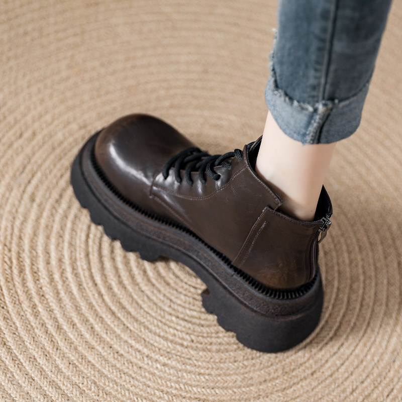 厚底真皮洋气显瘦欧洲站棕色马丁靴女款2024年秋冬季新款女士靴子,女鞋,马丁靴,淘宝优惠券,粉丝福利购,淘宝优惠卷