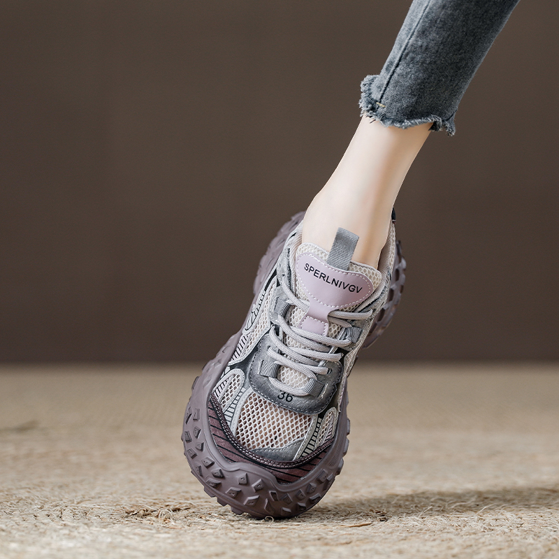 菠萝榴莲厚底增高洋气显瘦网面透气老爹鞋女款2025年夏季休闲运动