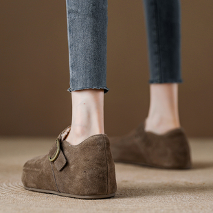 厚底内增高真皮勃肯鞋女2025秋季新款一脚蹬软底防滑休闲乐福单鞋