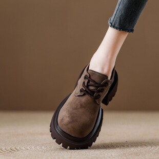 女英伦风小皮鞋 复古女鞋 百搭粗跟单鞋 新款 2025秋季 真皮厚底乐福鞋