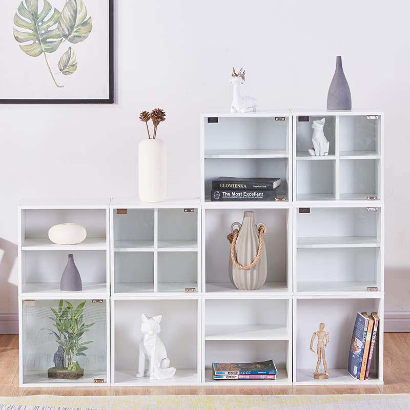 自由格子玻璃门楼梯书架阶梯柜桌面客厅储物柜带满墙