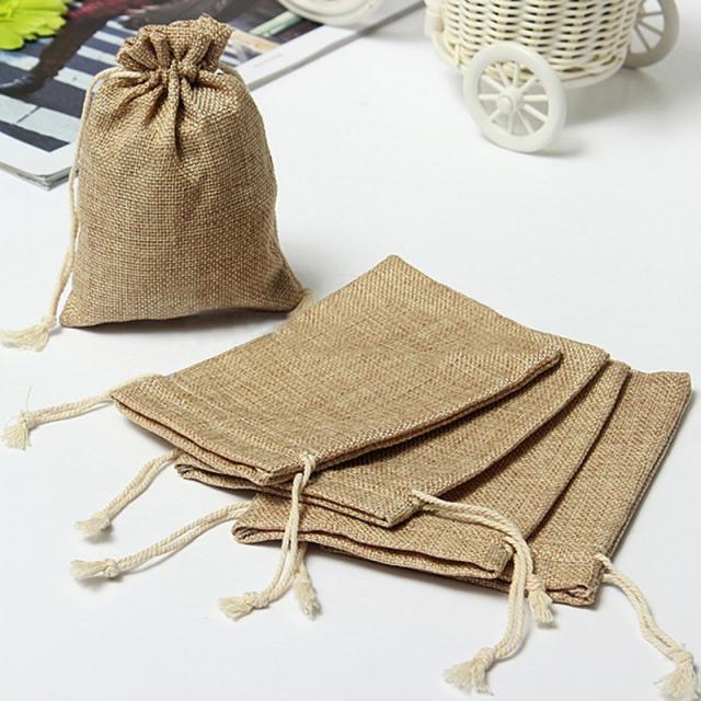 5pcs/set 7x10cm handmade burlap jute drawstring bags 适用于