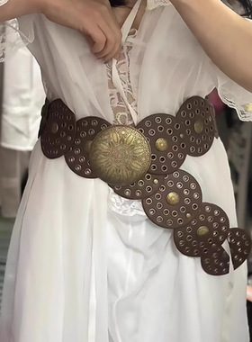 西部牛仔风腰带配饰女装饰配裙子美式复古皮带连衣裙重工腰链宽版
