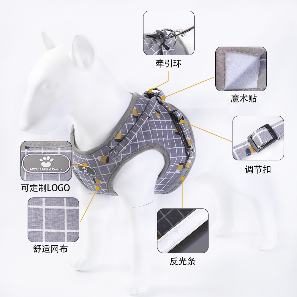 猫咪牵引绳防挣脱背心式胸背带