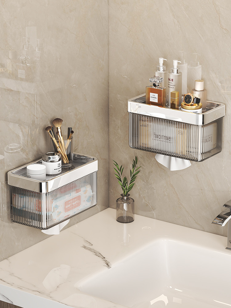 卫生间厕纸盒壁挂式纸巾盒免打孔防水厕所抽纸盒卫生纸卷纸置物架